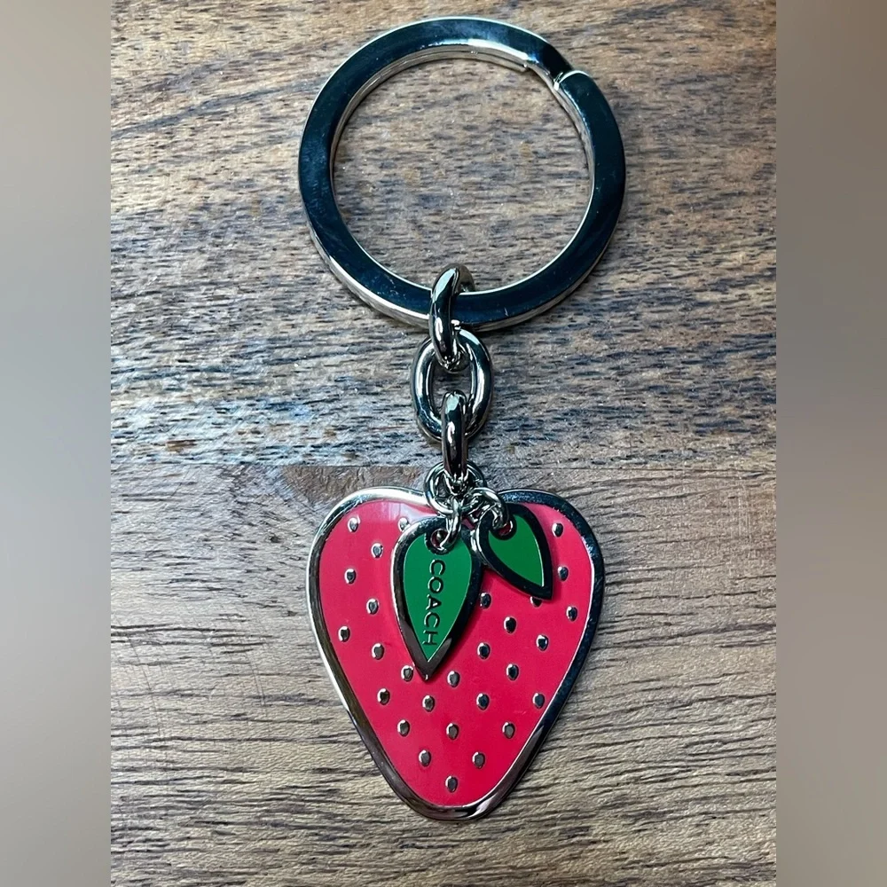 COACH Silver Tone Metal Enamel Strawberry Keychain/Bag Charm - Picture 3 of 7